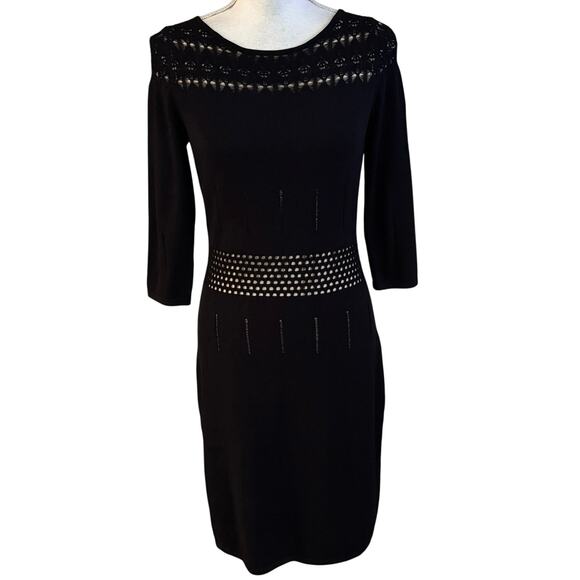 Calvin Klein Size S Sweater Sheath Dress Open Knit Lined Black Career Office - Picture 1 of 4